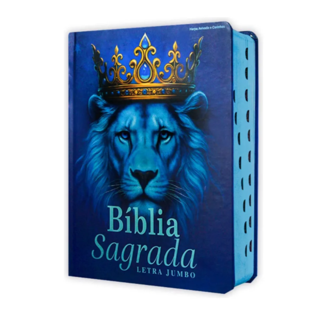 Bíblia Sagrada Letra Jumbo Com Harpa E Índice - Capa Dura - Leão Azul Real