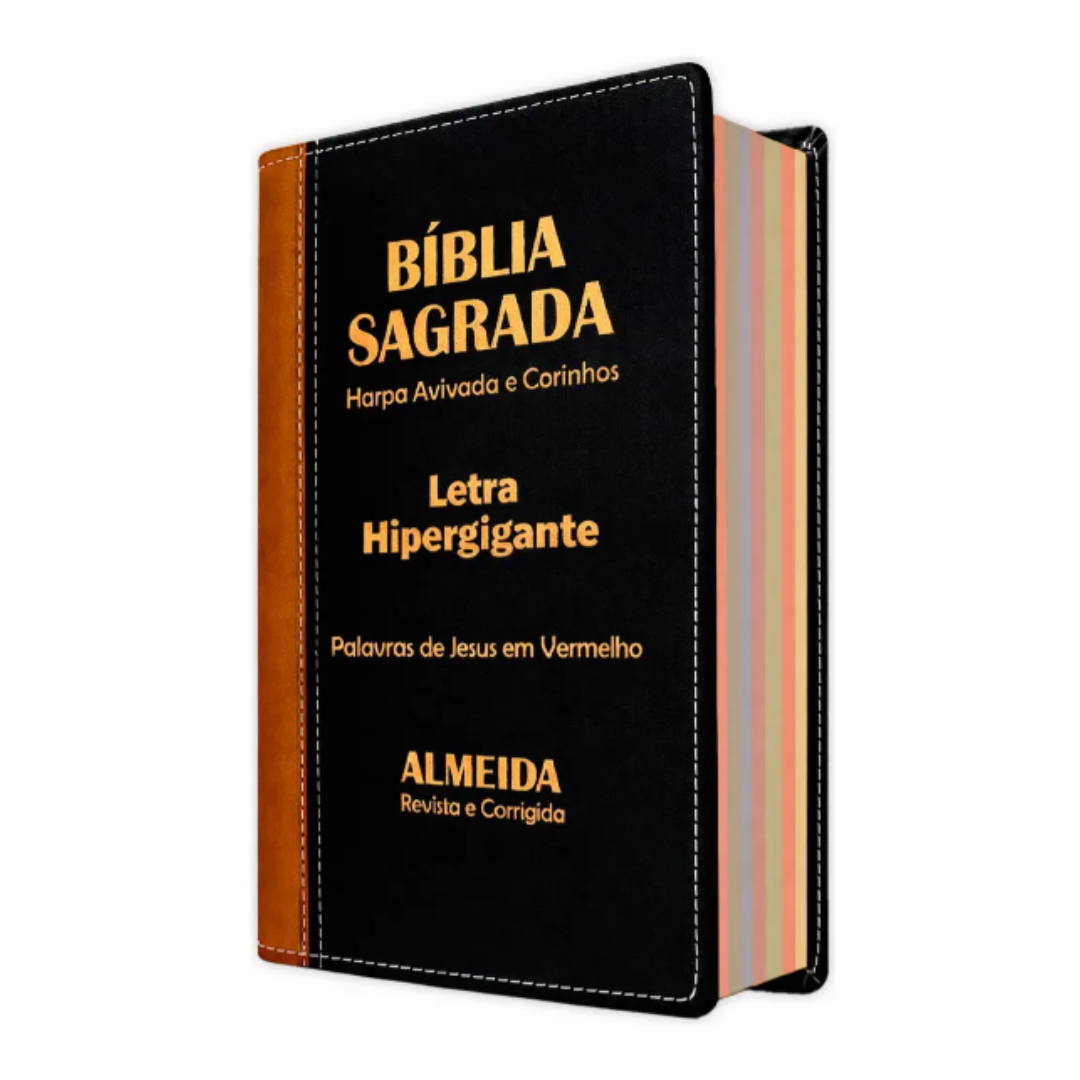 Biblia Sagrada Hipergigante Bicolor Caramelo e Preto C/ Harpa RC