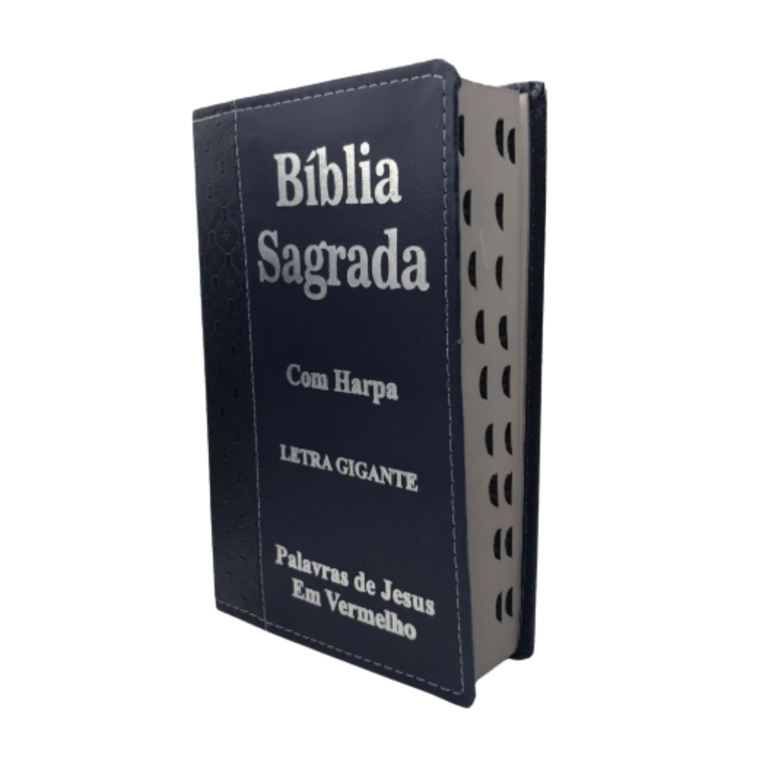 Bíblias Sagrada Letra Gigante Azul Escuro Com Harpa Palavras de Jesus em vermelho