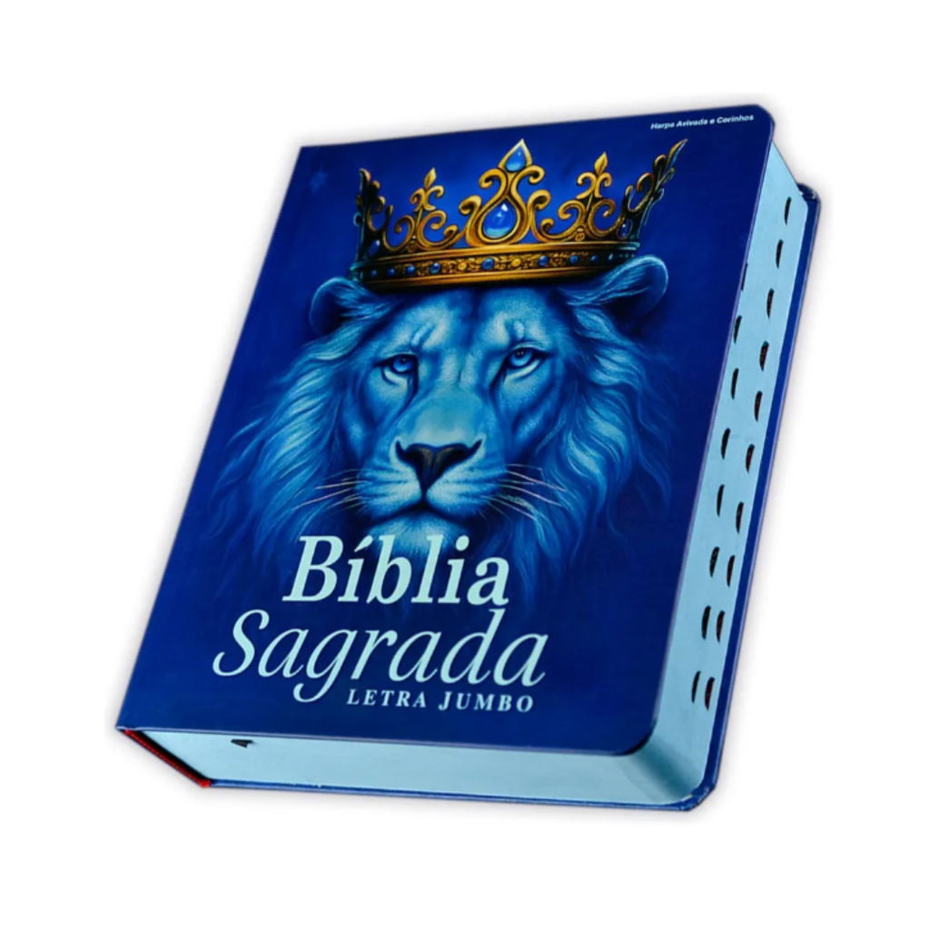 Bíblia Sagrada Letra Jumbo Com Harpa E Índice - Capa Dura - Leão Azul Real