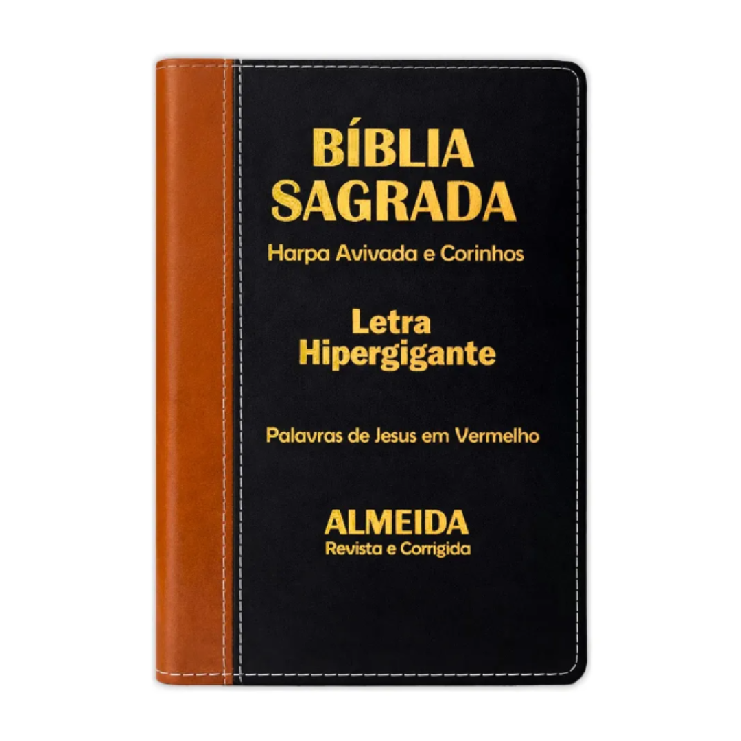 Biblia Sagrada Hipergigante Bicolor Caramelo e Preto C/ Harpa RC