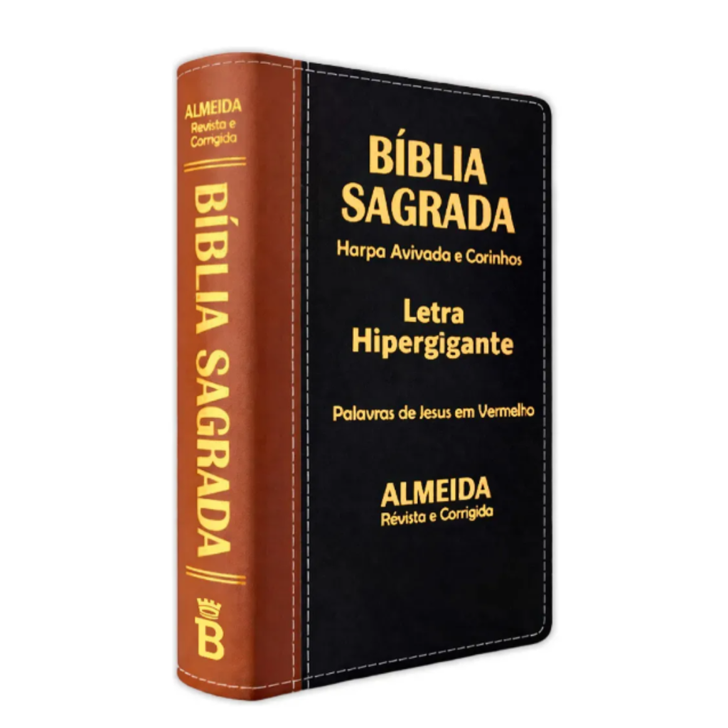 Biblia Sagrada Hipergigante Bicolor Caramelo e Preto C/ Harpa RC