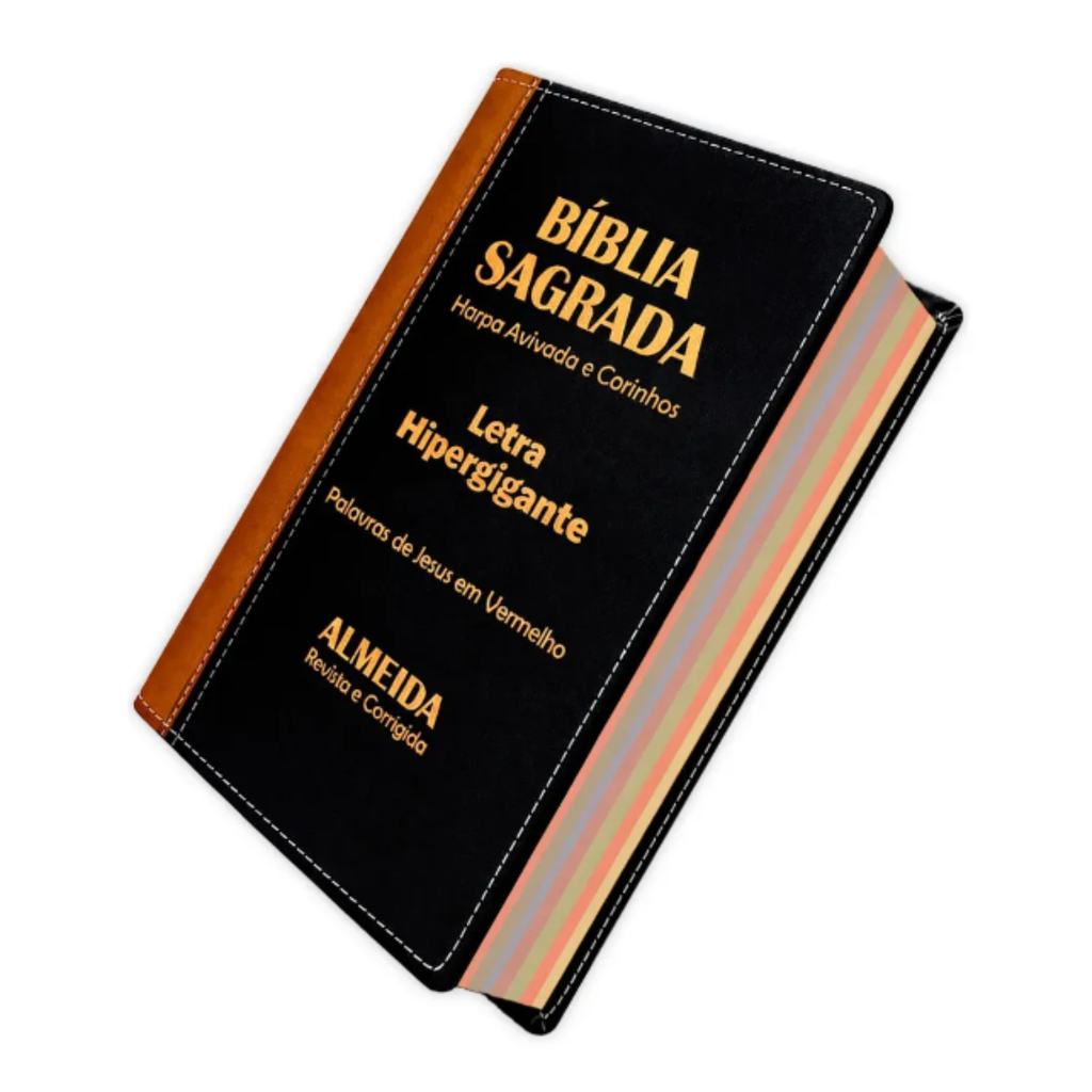 Biblia Sagrada Hipergigante Bicolor Caramelo e Preto C/ Harpa RC