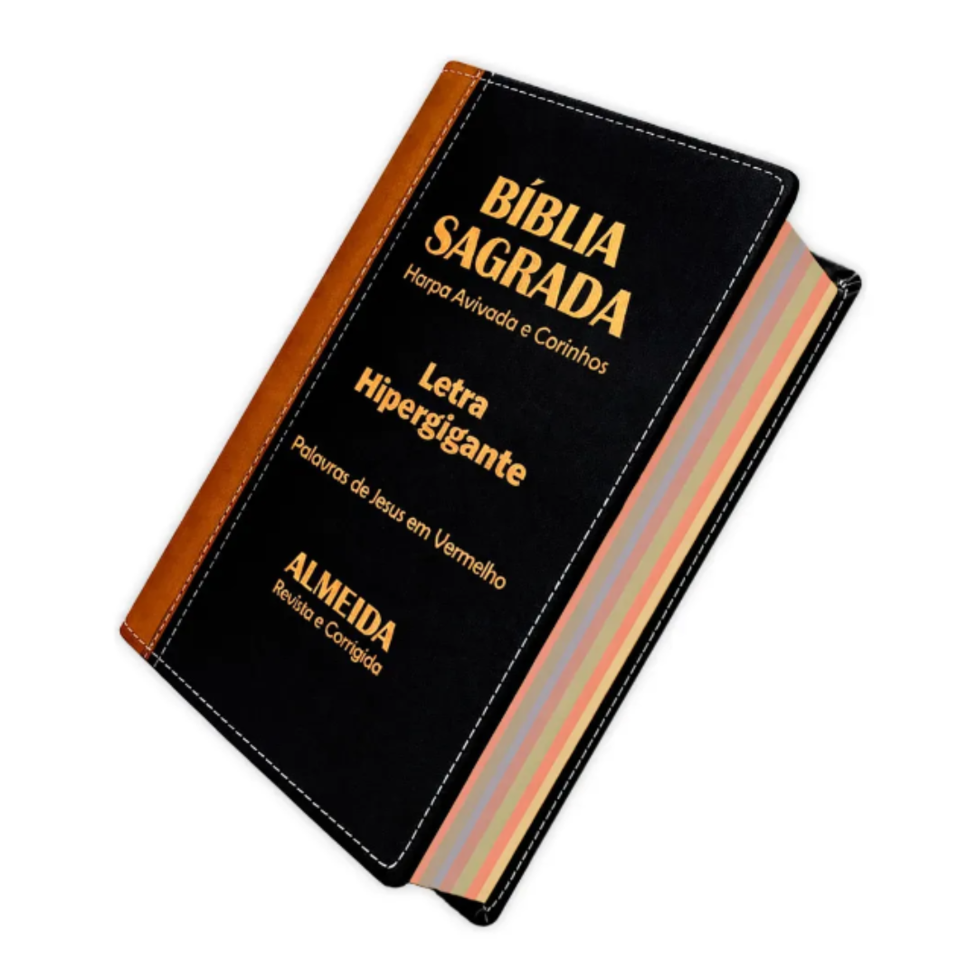 Biblia Sagrada Hipergigante Bicolor Caramelo e Preto C/ Harpa RC